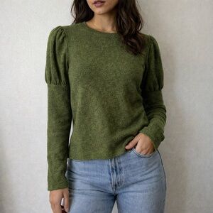 Walter Baker Olive Green Puff Sleeve Wool Blend Top Size S NWT